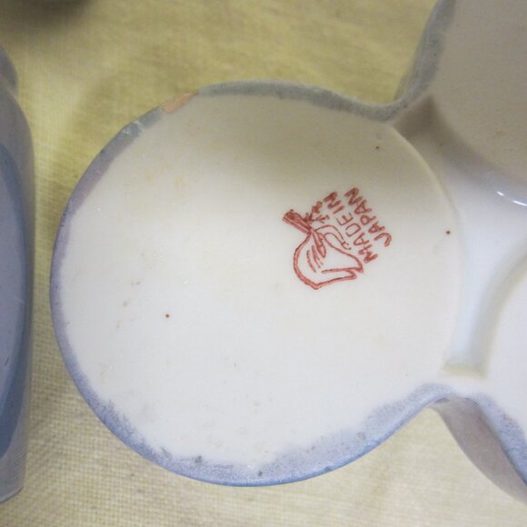 VTG JAPANESE CONDIMENT SET WITH SPOON, BLUE LUSTERWARE - Picture 5 of 5